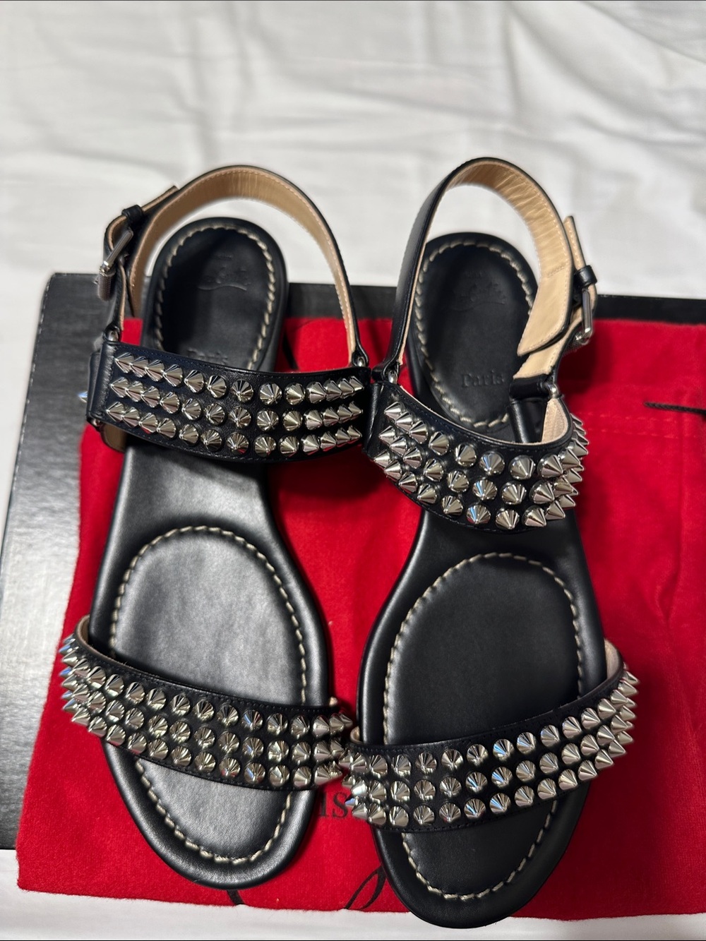 Christian Louboutin Black Leather Studded Sandals